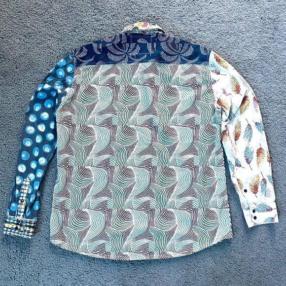 Desigual Patchwork Design Shirt -Size XXL- Unique Art to Wear - Dark Pearl Snaps - Picture 5 of 9